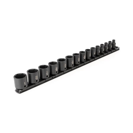 Tekton 3/8 Inch Drive 6-Point Impact Socket Set with Rail, 15-Piece (1/4-1 in.) SID91104